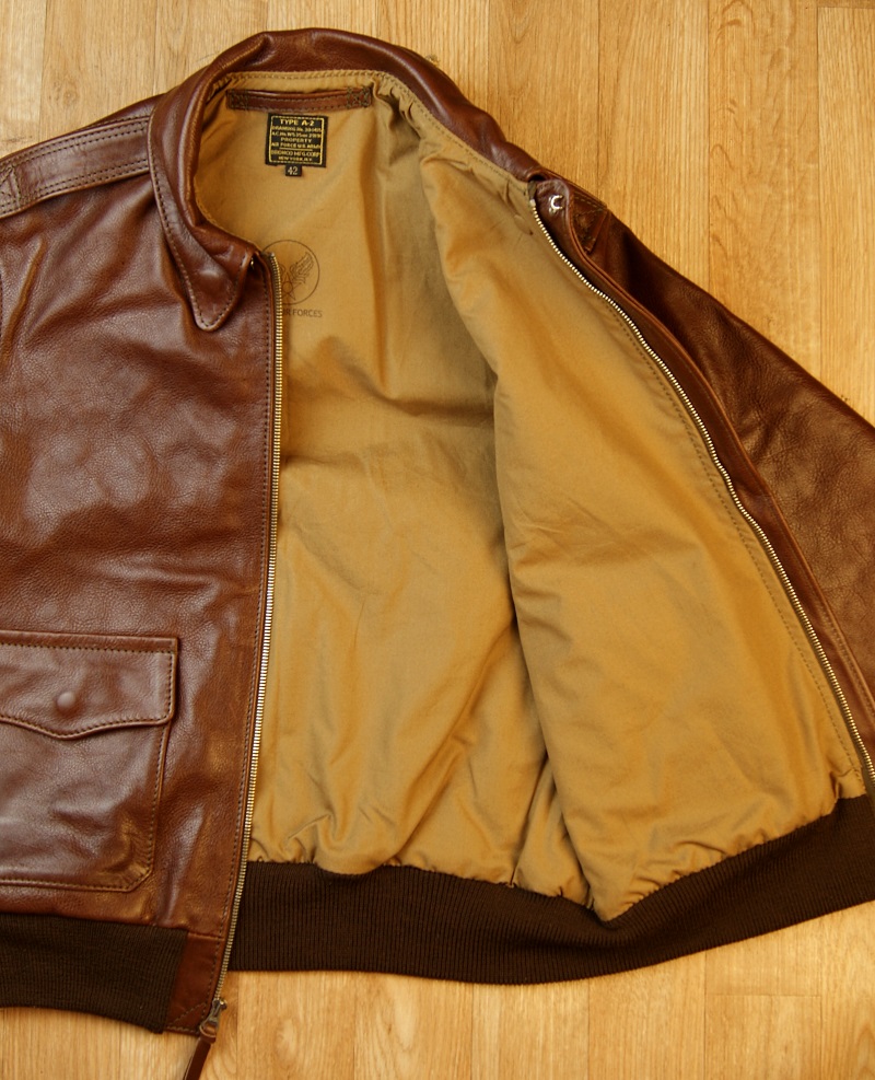 Aero Bronco A-2 Russet Vicenza Horsehide QL2 open.jpg