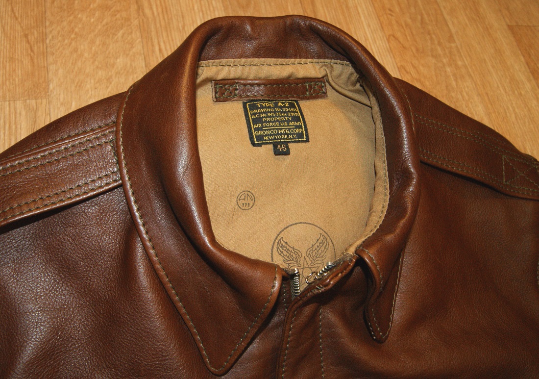 Aero Bronco A-2 Russet Vicenza Horsehide size 46 JQ1 collar.jpg