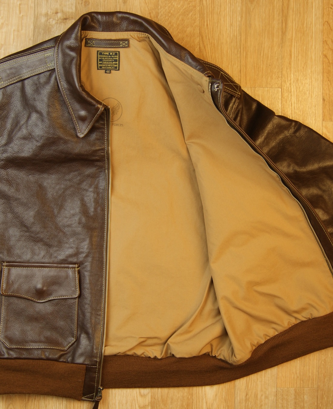 Aero Bronco A-2 Sea Vicenza Horsehide LES7 open lining.jpg