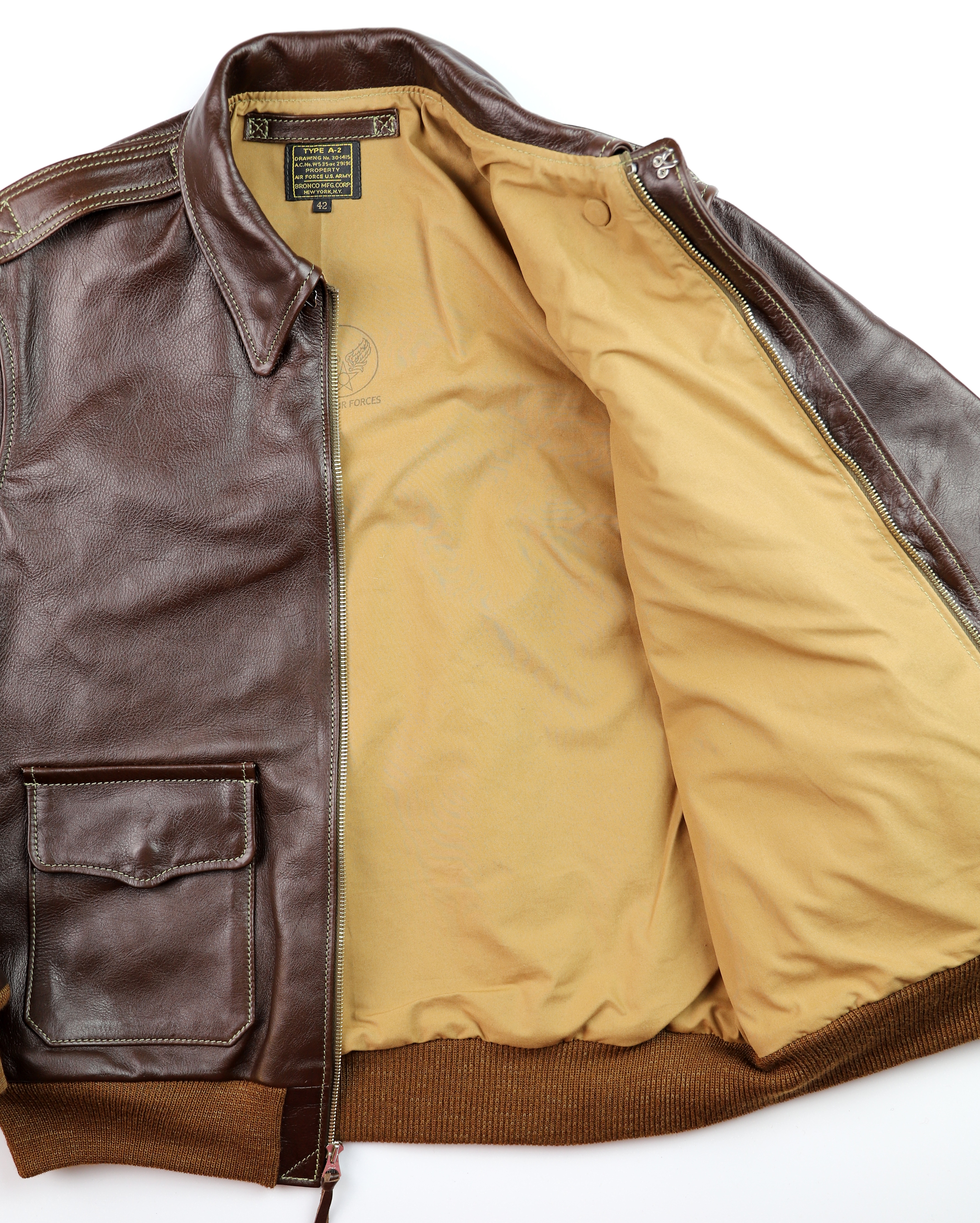 Aero Bronco A-2 Seal Vicenza Horsehide 7QL tan lining.jpg