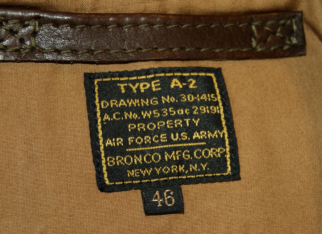 Aero Bronco A-2 Seal Vicenza Horsehide BH1 size 46 tag.jpg