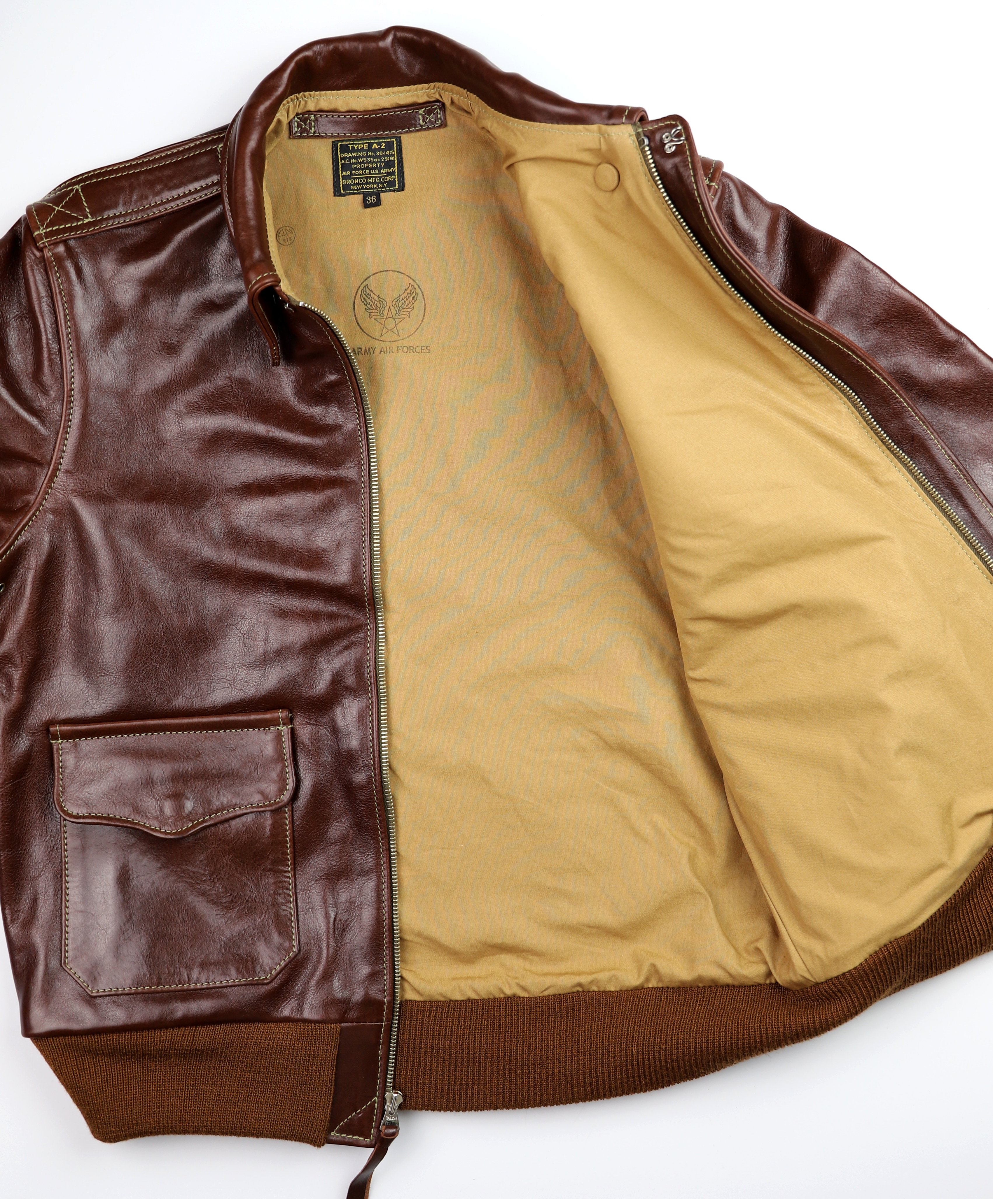 Aero Bronco A-2 Tobacco Badalassi 7DB tan cotton lining.jpg