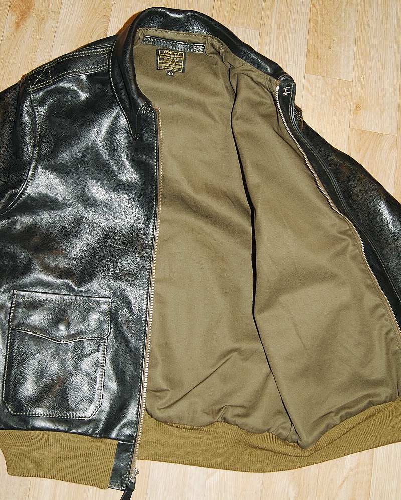 Aero Bronco Black Vicenza Horsehide 40 olive drill lining smaller.jpg