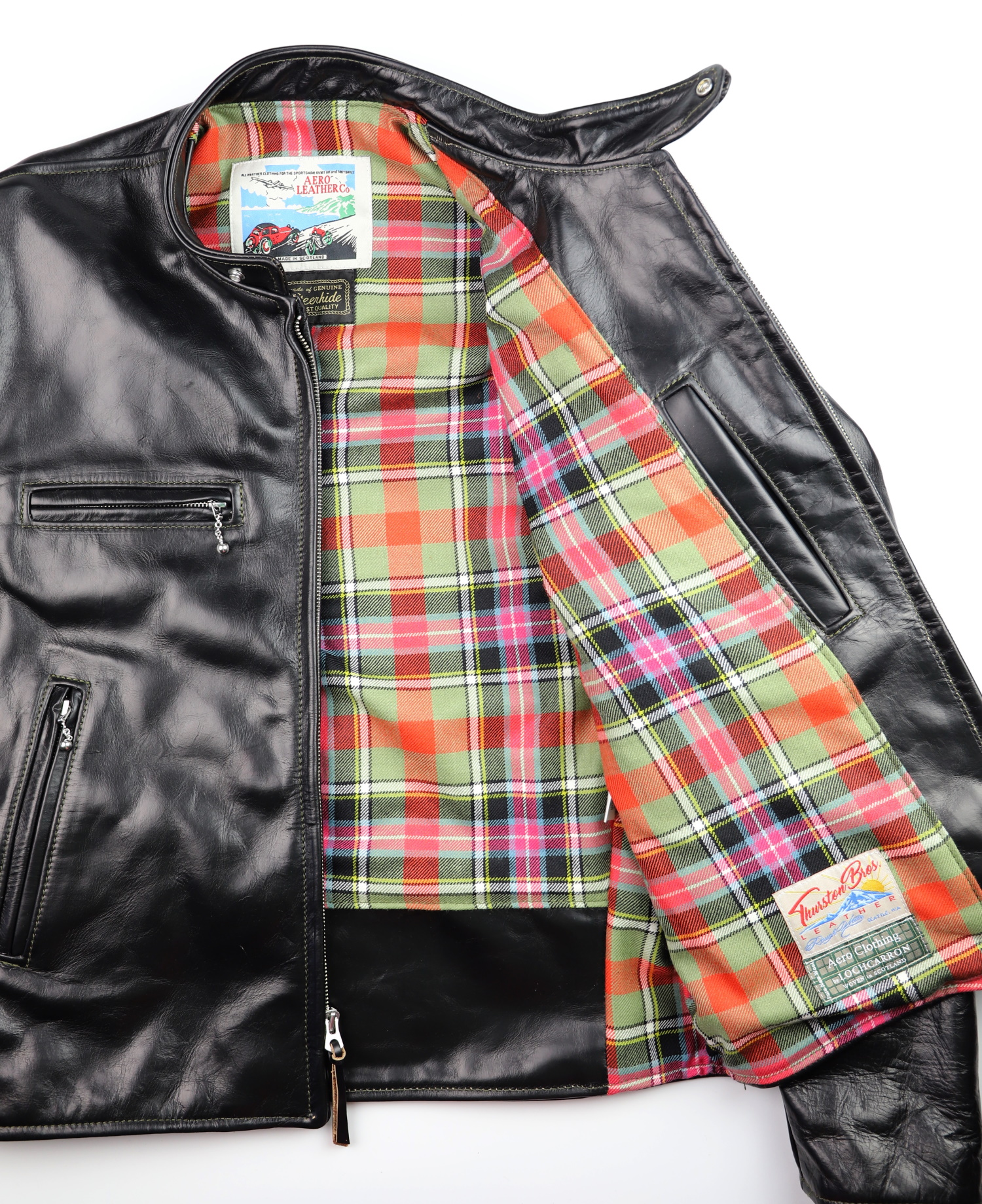 Aero Cafe Racer Black CXL Steerhide J3N Bruce of Kinnaird Ancient tartan lining.jpg