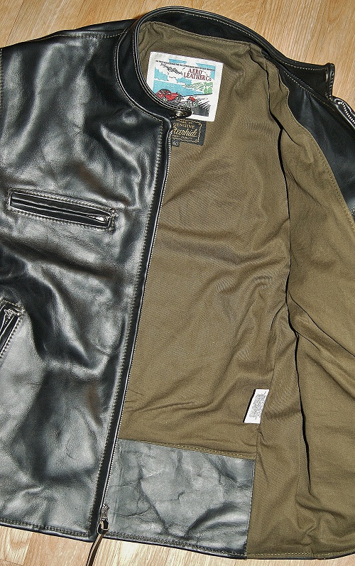 Aero Cafe' Racer Black CXL Steerhide Olive drill lining.jpg