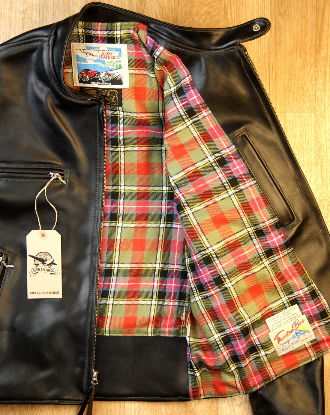 Aero Cafe Racer Black CXL Steerhide RCH Bruce of Kinnaird Ancient tartan lining.jpg