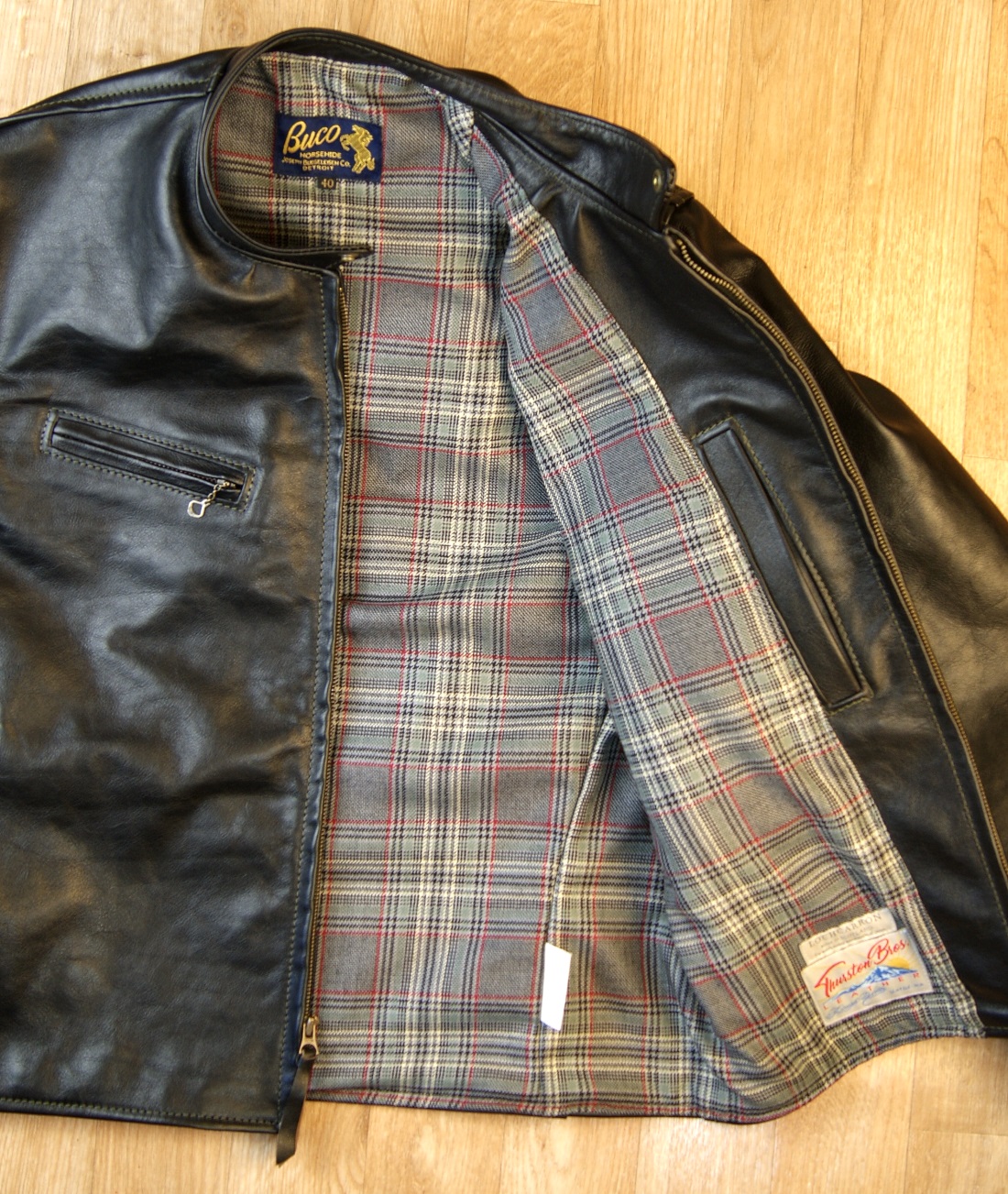 Aero Cafe Racer Blackened Brown Vicenza Horsehide Plockton Check Tweed lining.jpg