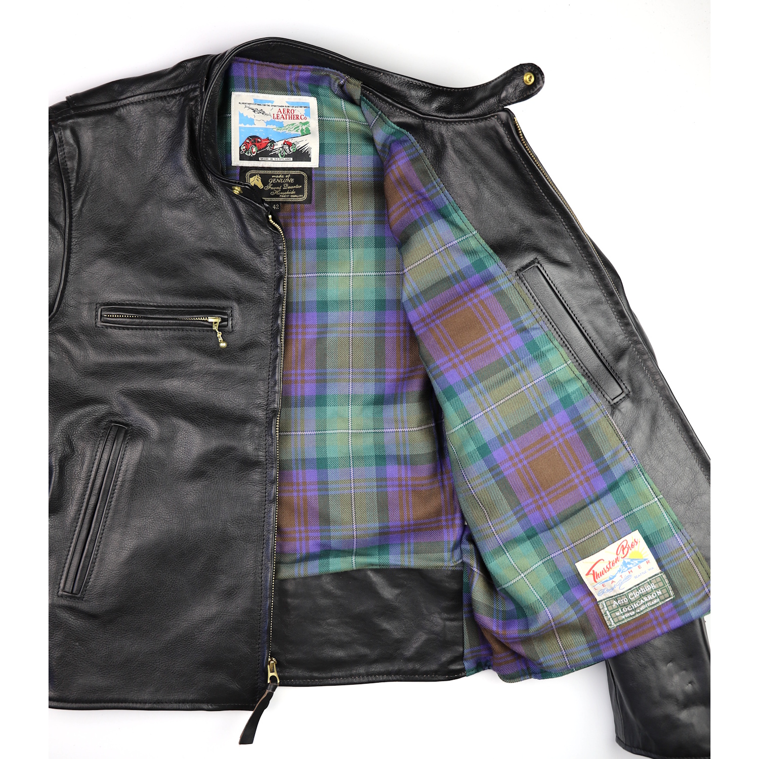 Aero Cafe Racer Blackened Brown Vicenza Horsehide TV2 Isle of Skye tartan lining.jpg