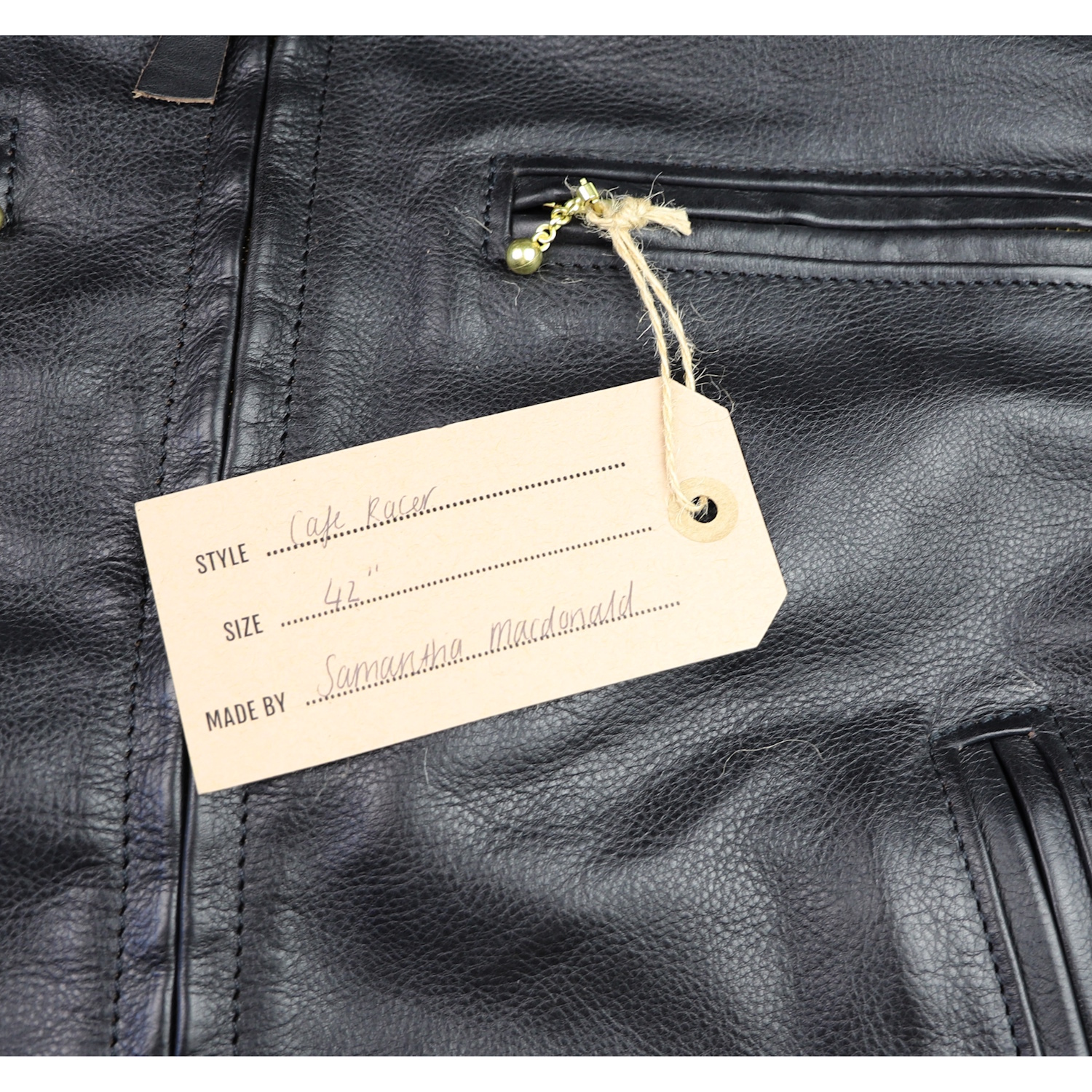 Aero Cafe Racer Blackened Brown Vicenza Horsehide TV2 name tag.jpg