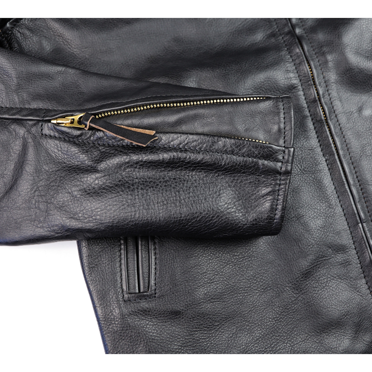 Aero Cafe Racer Blackened Brown Vicenza Horsehide TV2 sleeve zipper.jpg