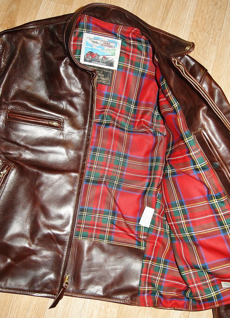 Aero Cafe Racer Brown CXL FQHH Royal Stewart tartan lining.jpg