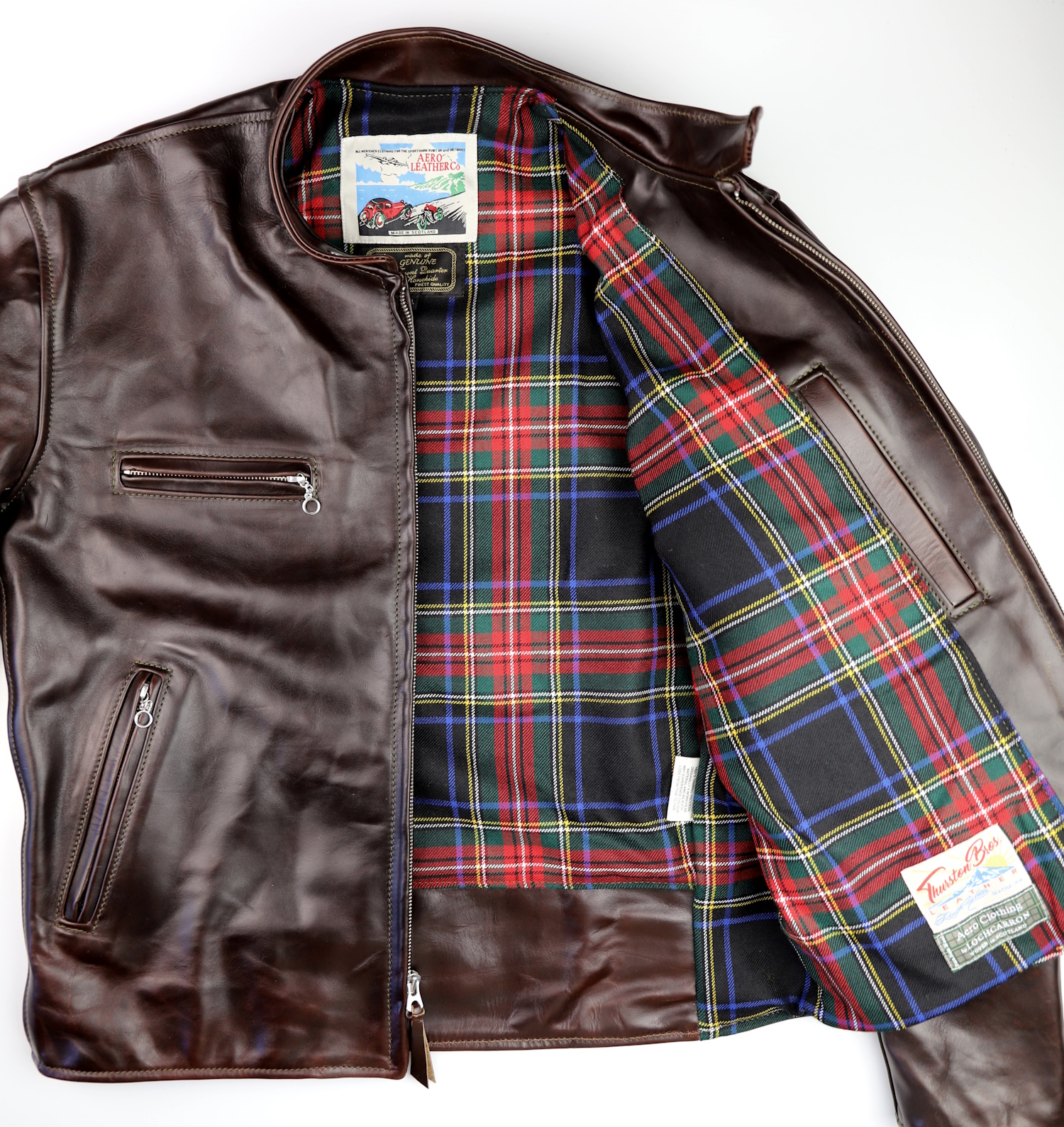 Aero Cafe Racer Brown CXL FQHH XP7 Black Stewart tartan lining.jpg