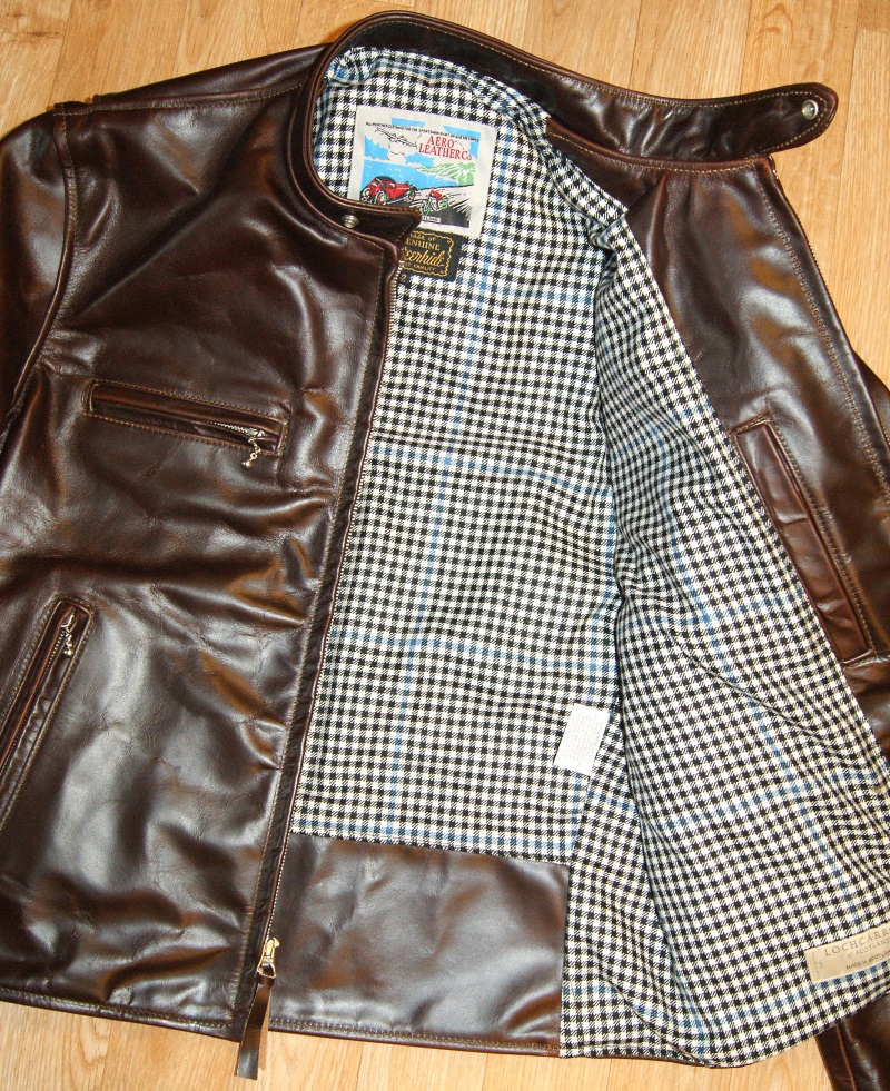 Aero Cafe Racer Brown Steerhide 55 sz 42 Buccleuch Check Tweed lining.jpg