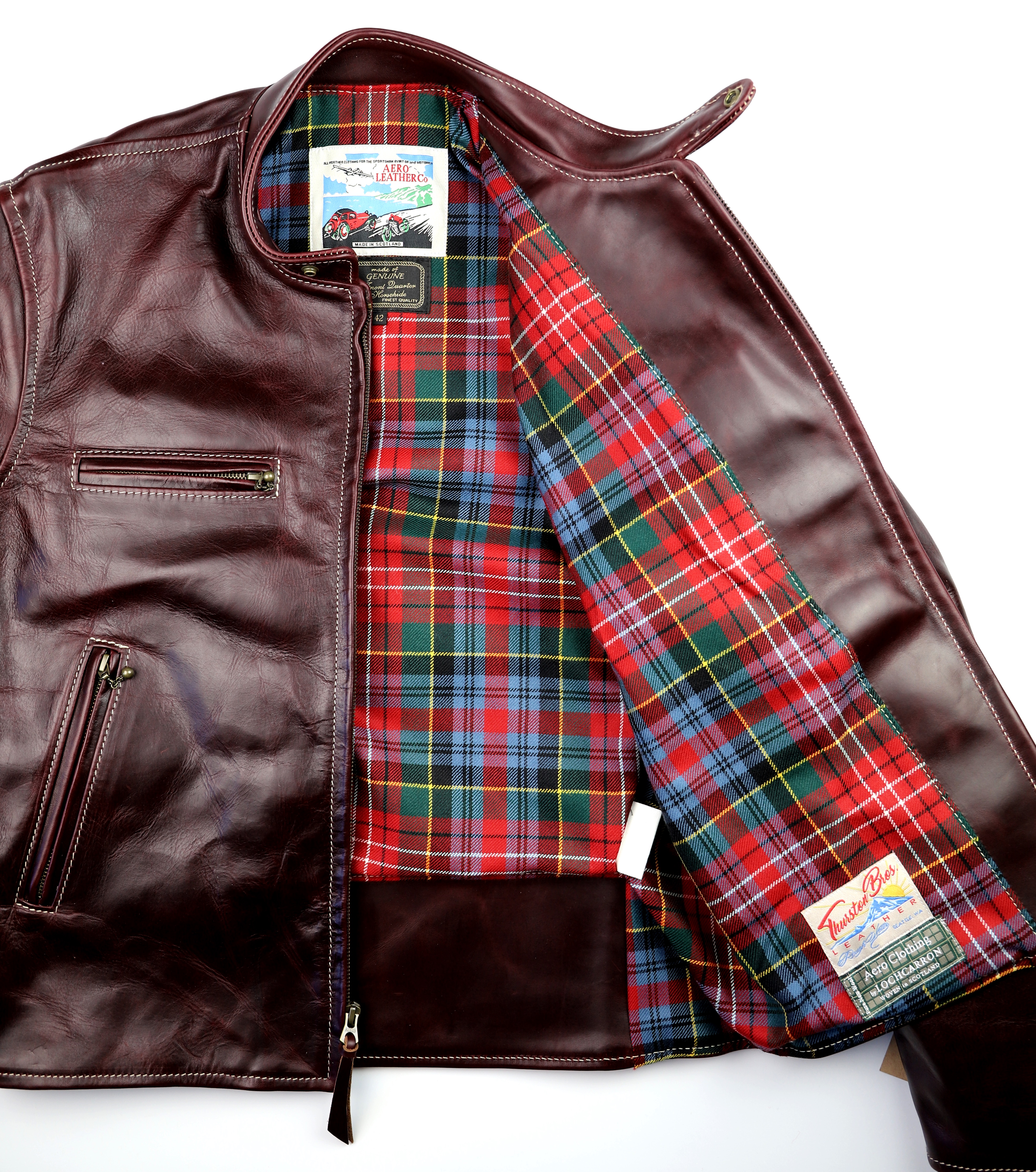 Aero Cafe Racer Cordovan CXL FQHH 2GS Caledonia Modern tartan lining.jpg