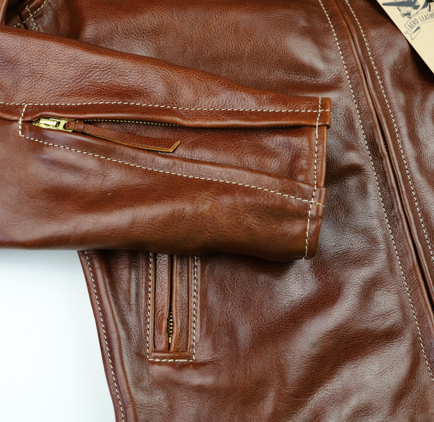 Aero Cafe Racer Russet Badalassi Cowhide sleeve zipper.jpg