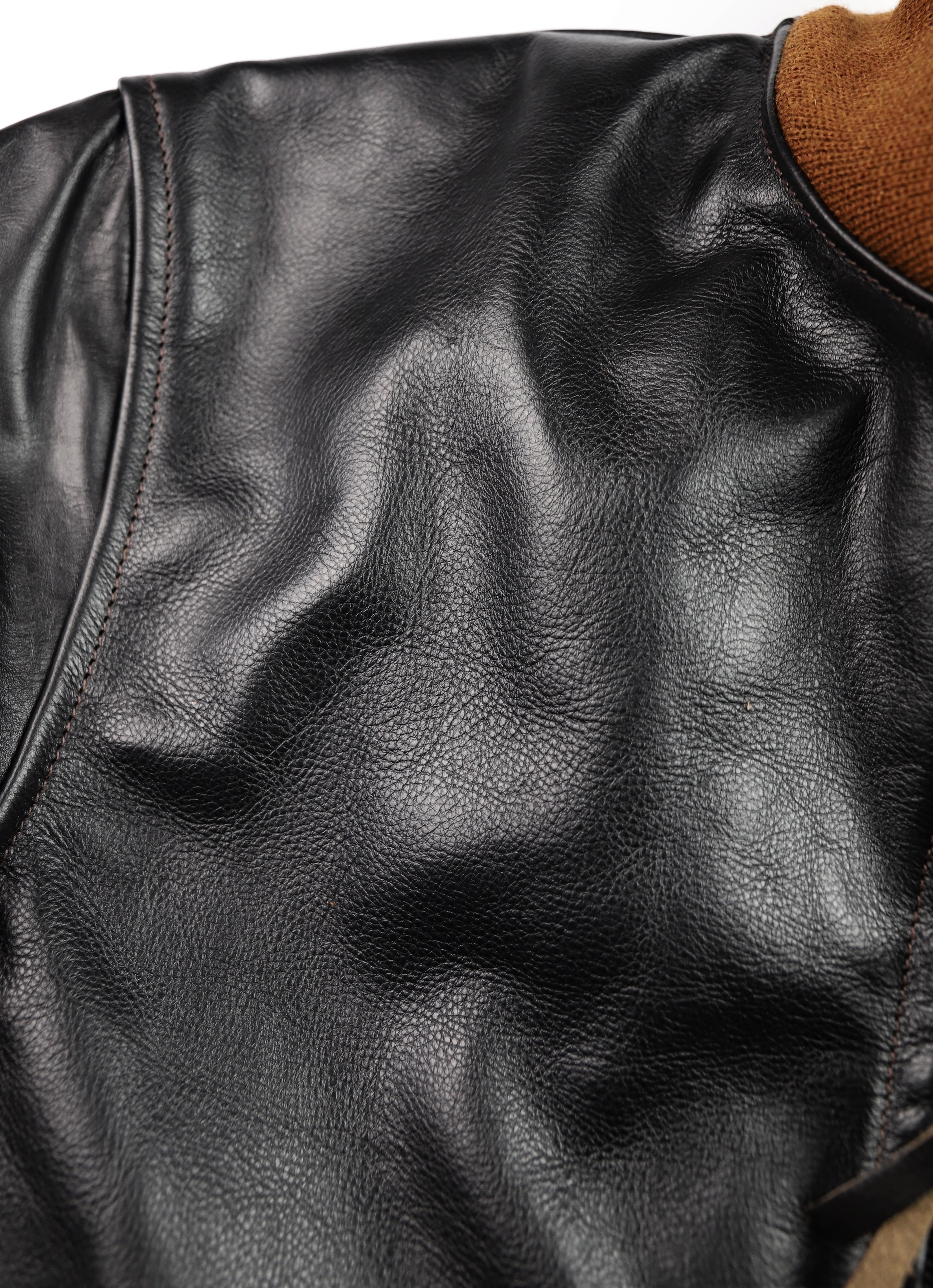 Aero College Jacket Blackened Brown Vicenza Horsehide chest grain.jpg