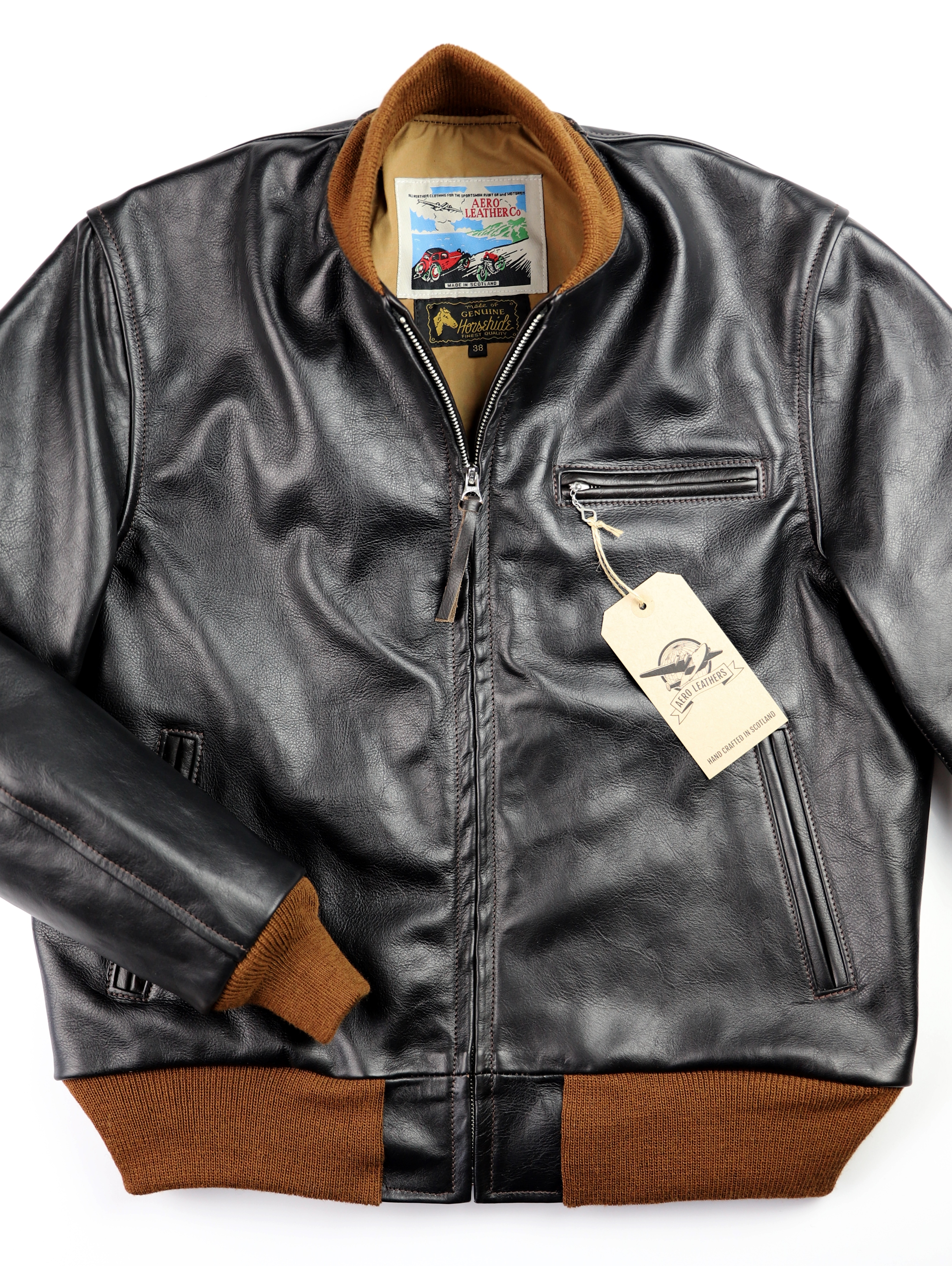 Aero College Jacket Blackened Brown Vicenza Horsehide front.jpg