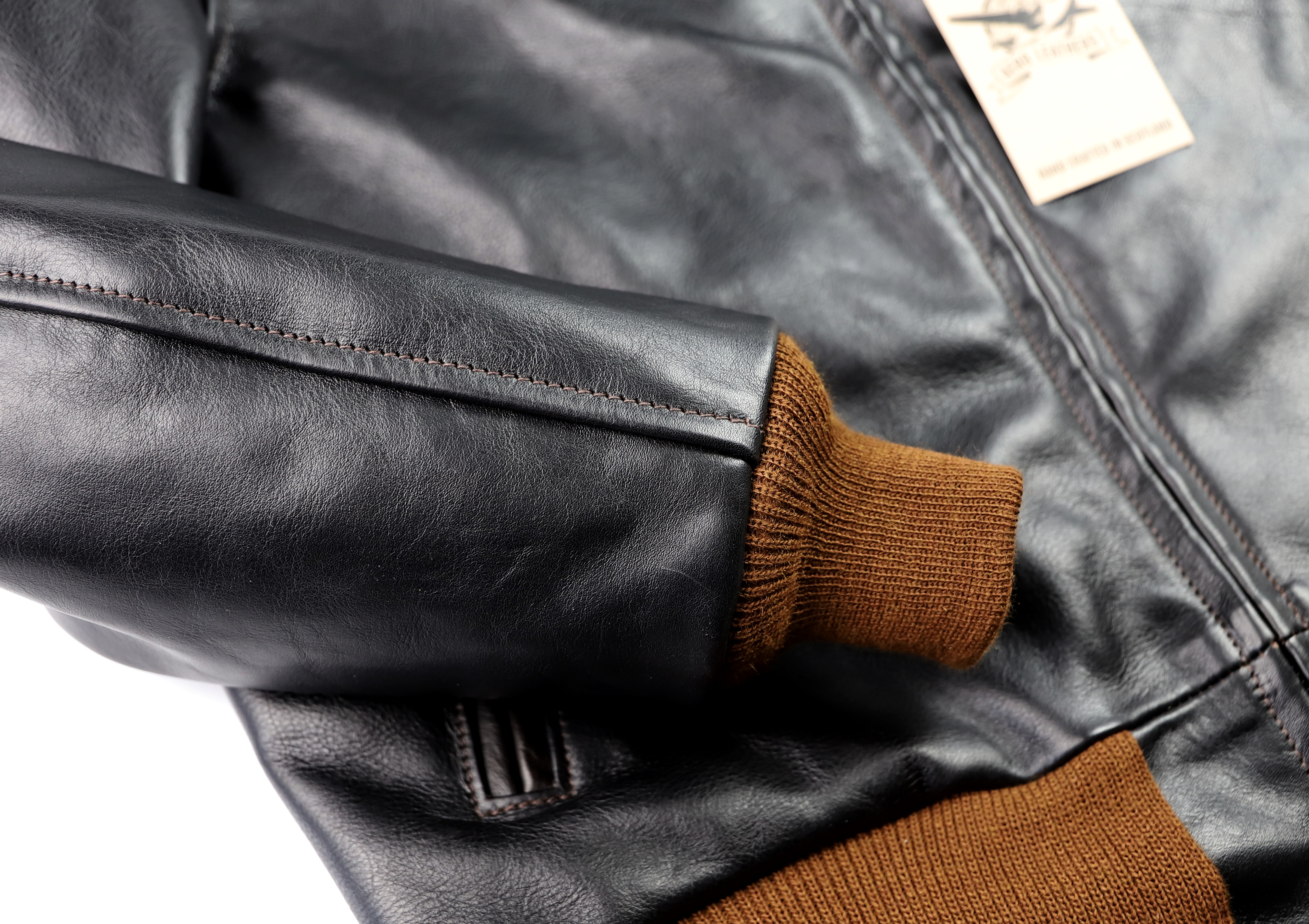 Aero College Jacket Blackened Brown Vicenza Horsehide knit cuff.jpg