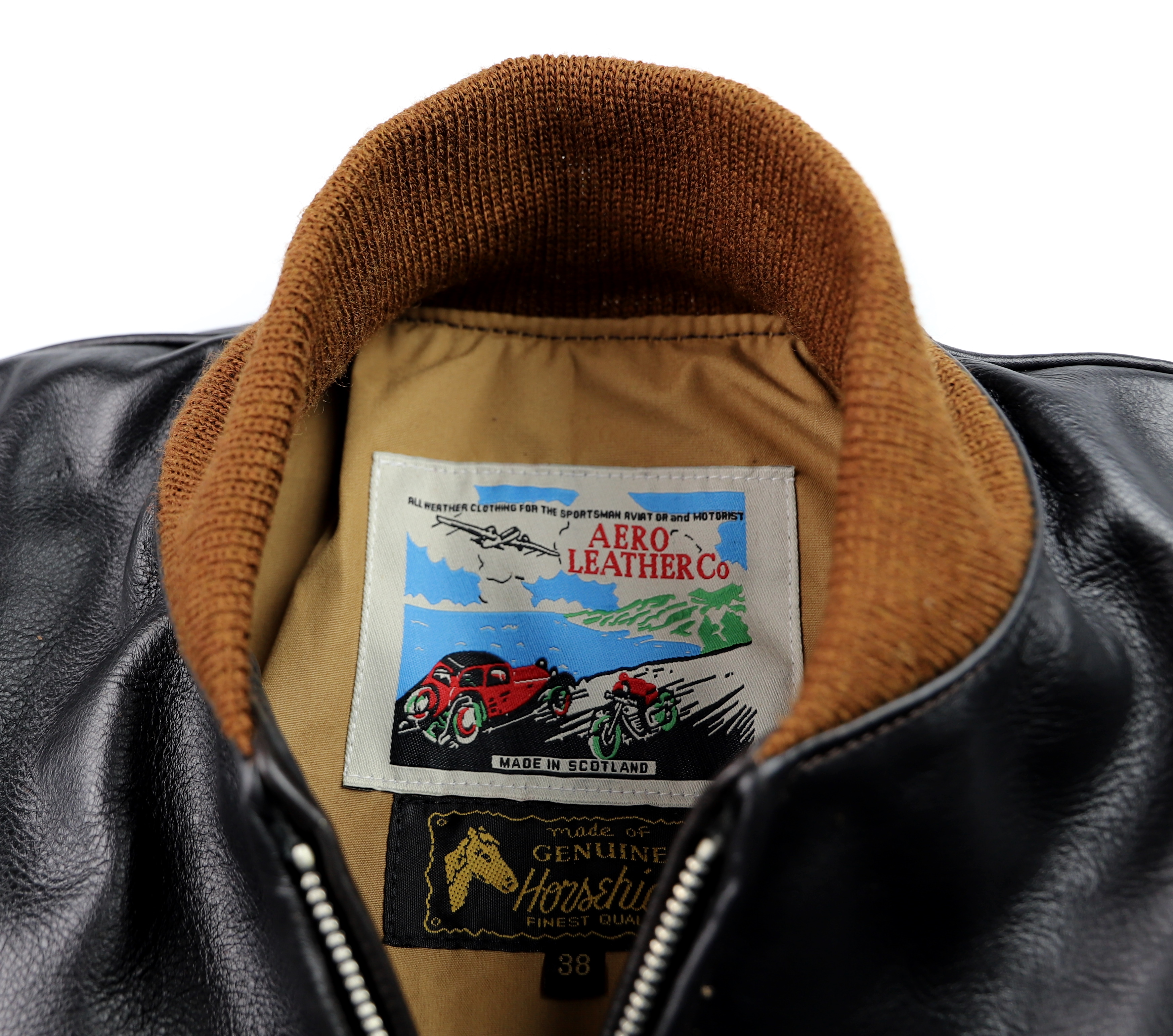 Aero College Jacket Blackened Brown Vicenza Horsehide tag.jpg