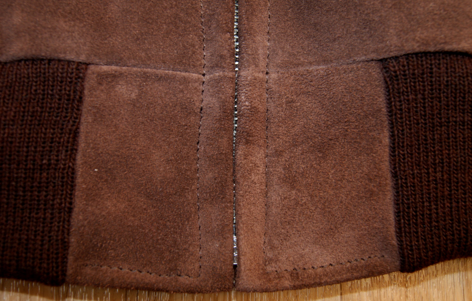 Aero College Jacket Chocolate Suede bottom hem.jpg