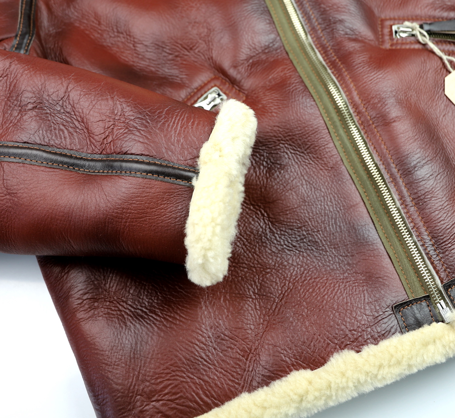 Aero D-1 Redskin Dark Seal Horsehide trim 7ET sleeve cuff.jpg