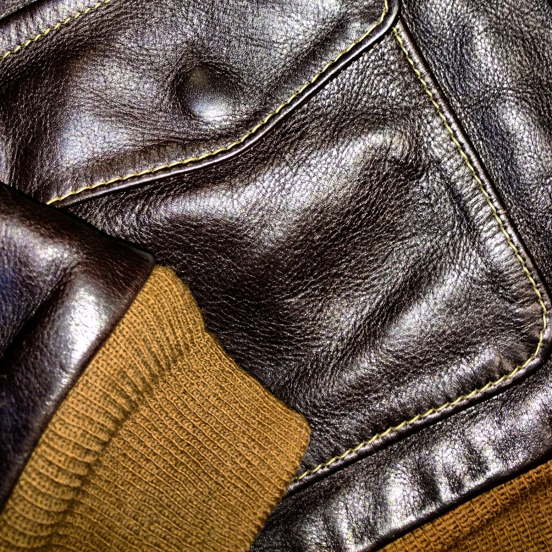 Aero Dark Seal Vicenza Horsehide A-2 two months wear 2 smaller.jpg