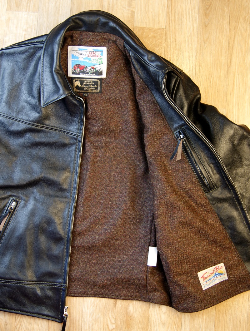 Aero Dustbowl Blackened Brown Vicenza Horsehide Brown Herringbone Tweed lining.jpg