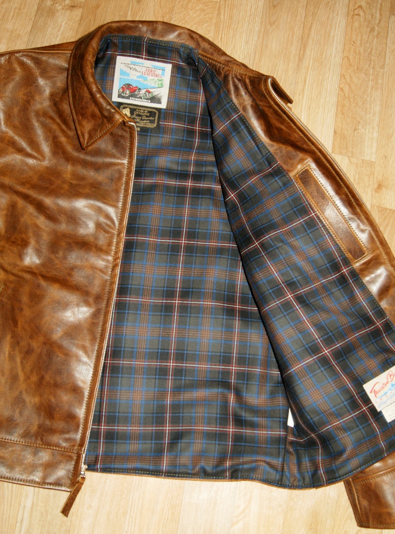 Aero Highwayman Battered Tan FQHH Capercaillie tartan lining.jpg