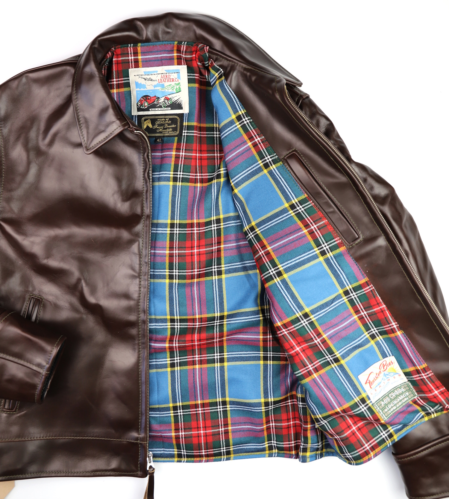 Aero Highwayman Brown CXL FQHH 9VB MacBeth Modern tartan lining.jpg