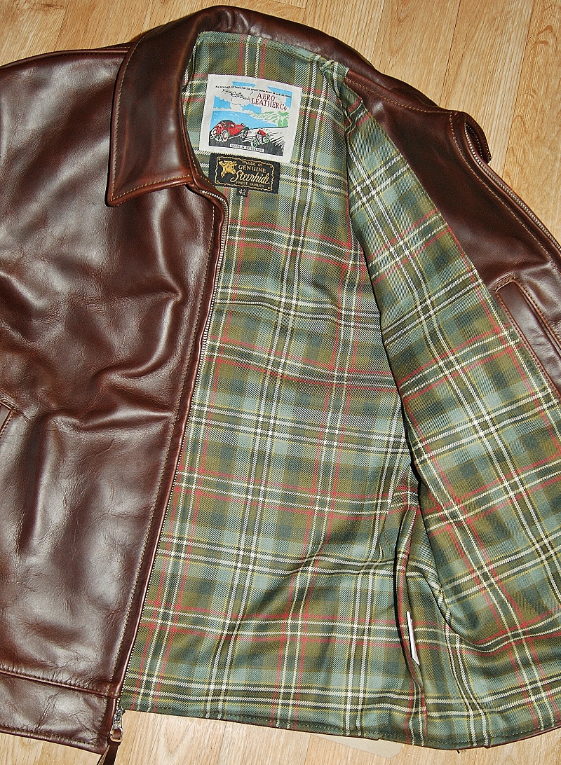 Aero Highwayman Brown CXL Steerhide 42 Scott Green Weathered tartan lining smaller.jpg