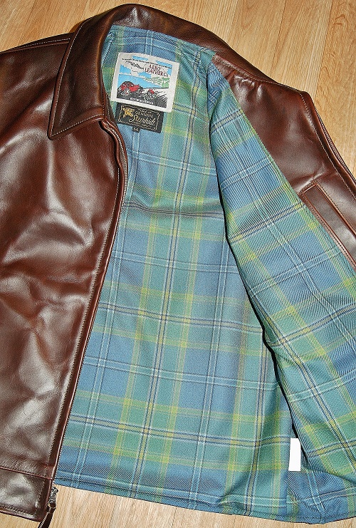 Aero Highwayman Brown CXL Steerhide 44 All Ireland Blue Tartan lining.jpg