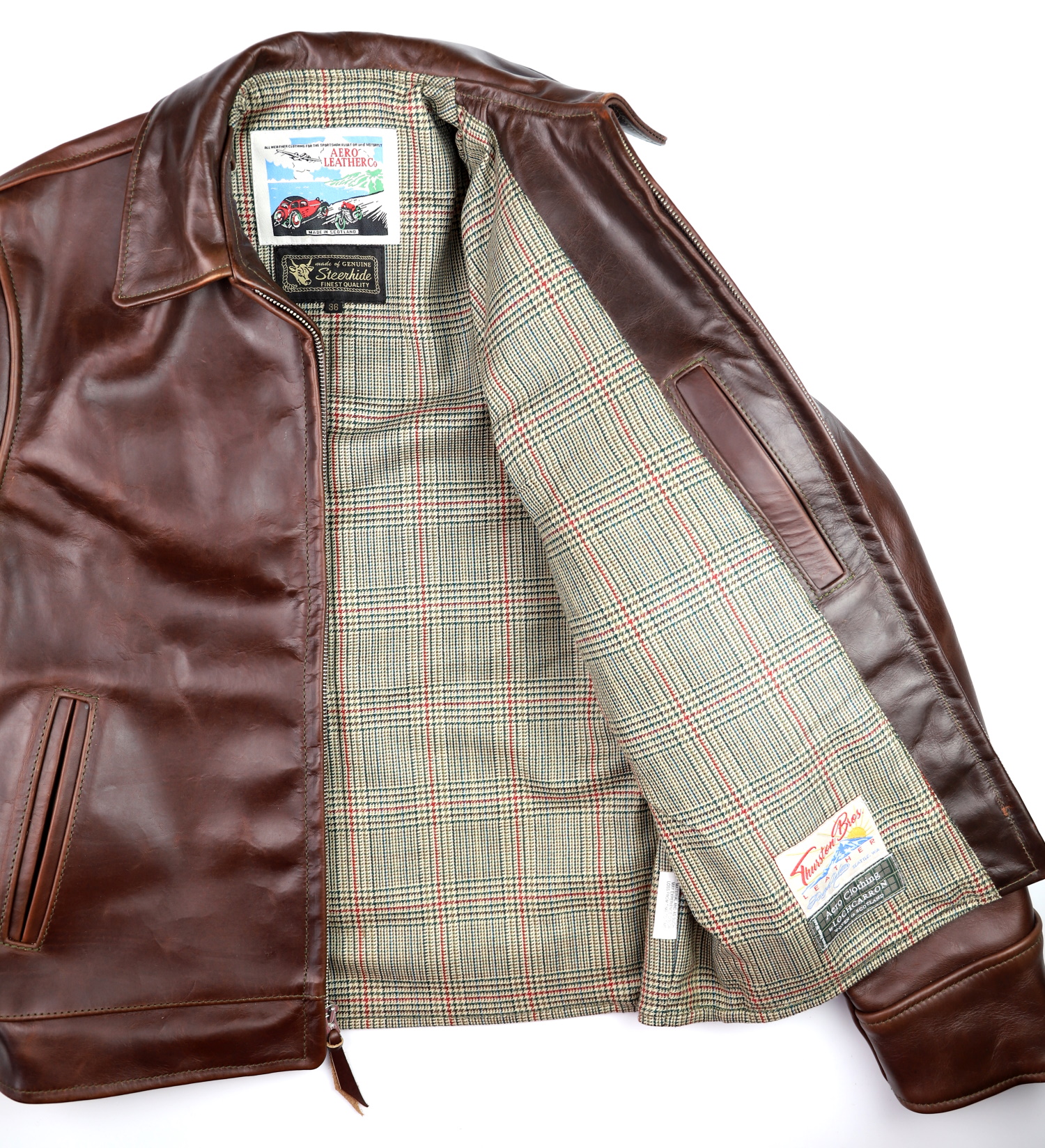 Aero Highwayman Brown CXL Steerhide DB4 Minto Check Tweed lining.jpg