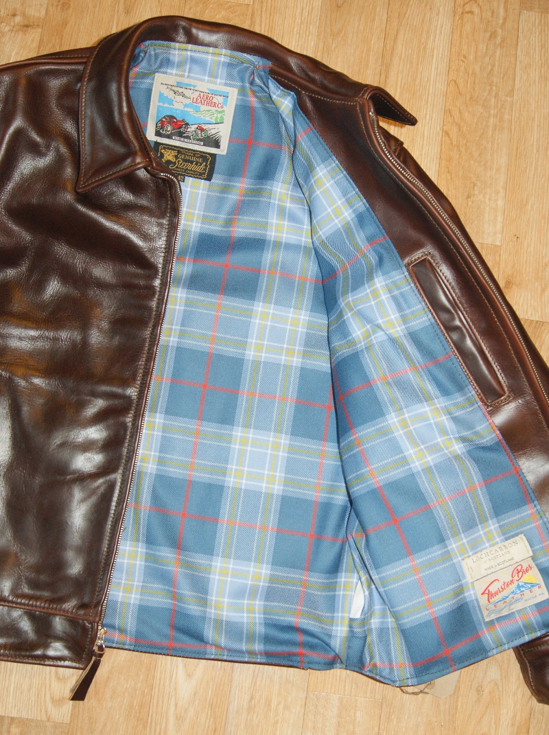 Aero Highwayman Brown CXL Steerhide size 42 X72 Musselburgh tartan lining.jpg