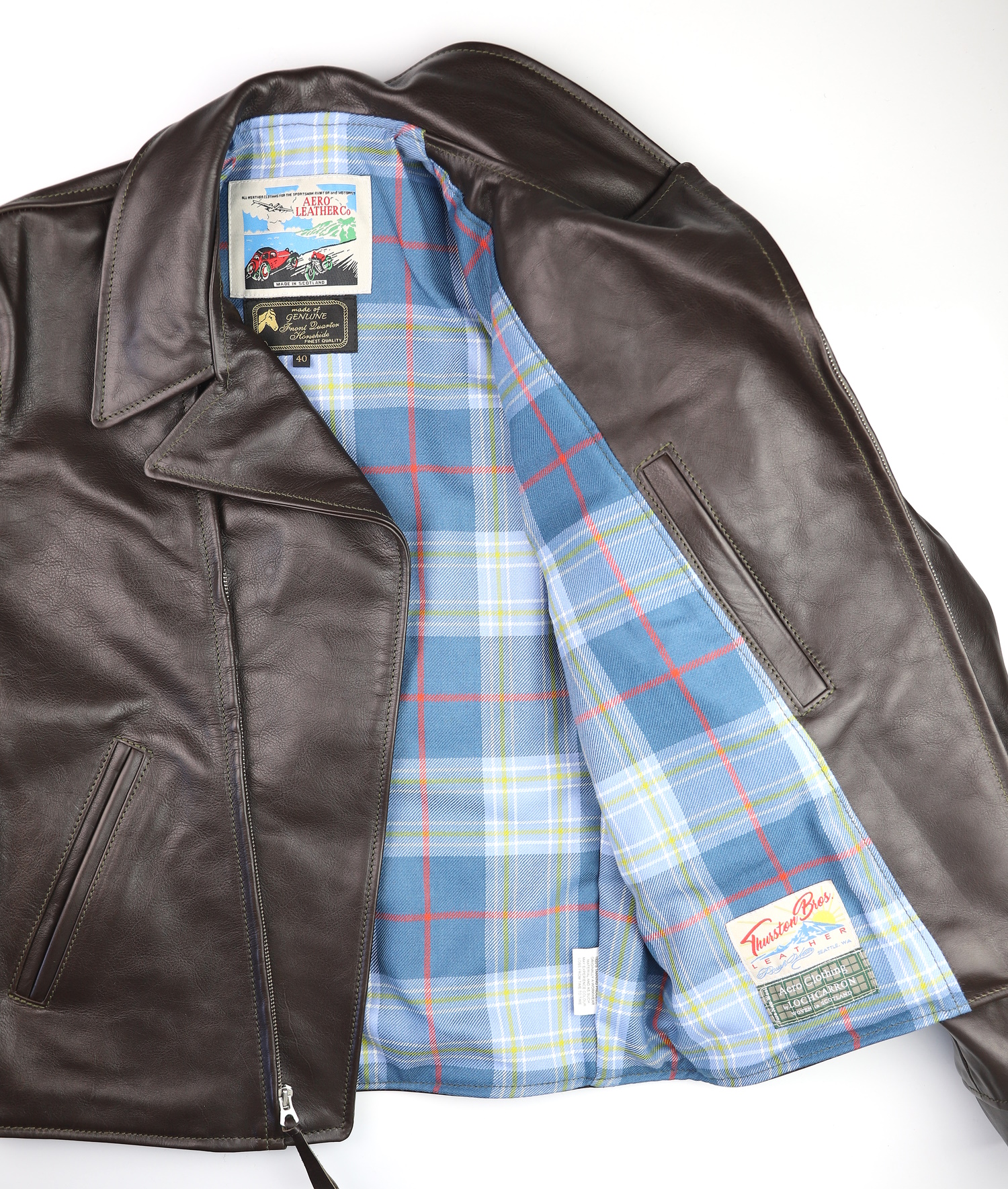 Aero Hooch Hauler Dark Seal Vicenza Horsehide 6HD Musselburgh tartan lining.jpg