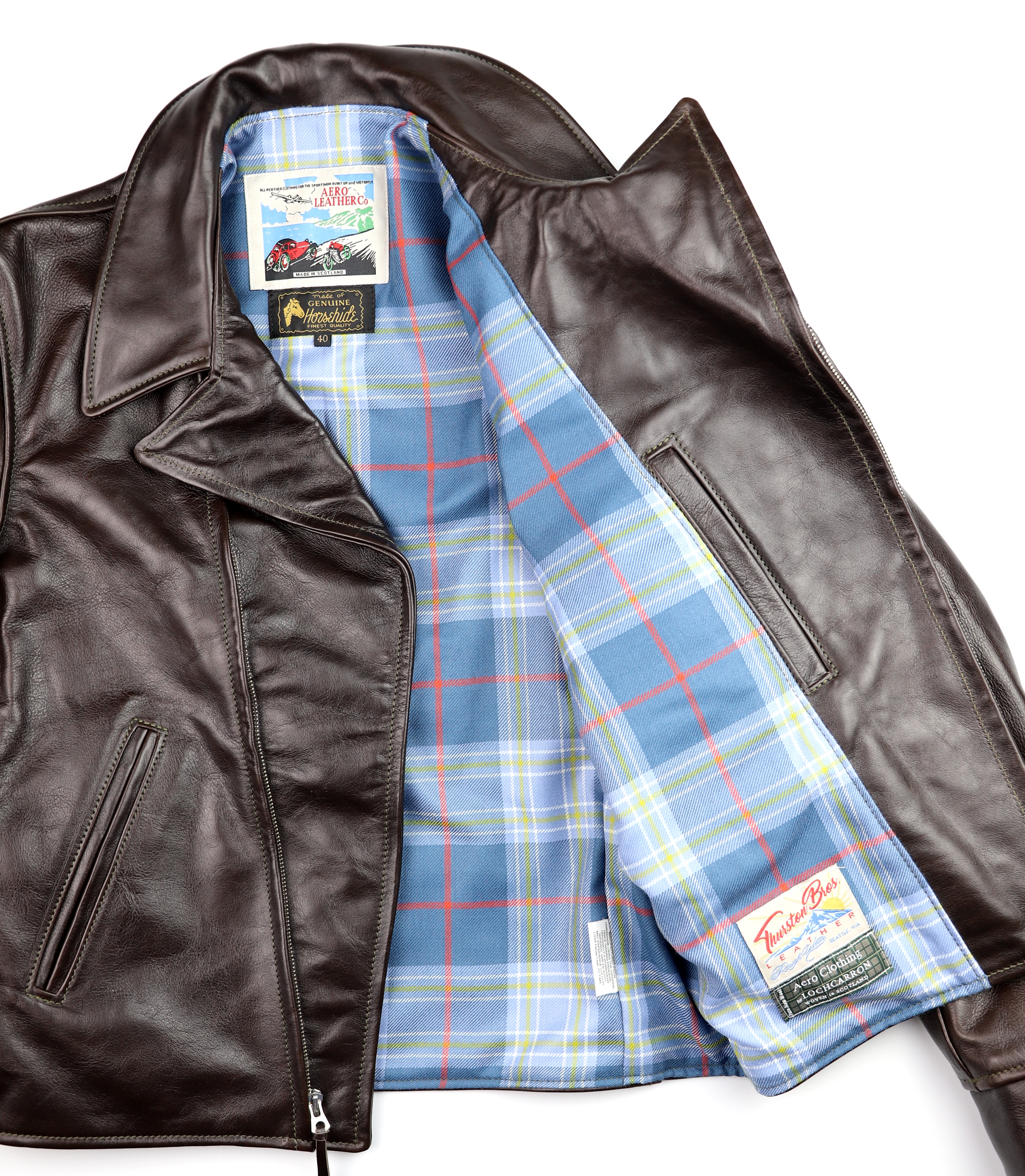 Aero Hooch Hauler Dark Seal Vicenza Horsehide LDU6 Musselburgh tartan lining.jpg