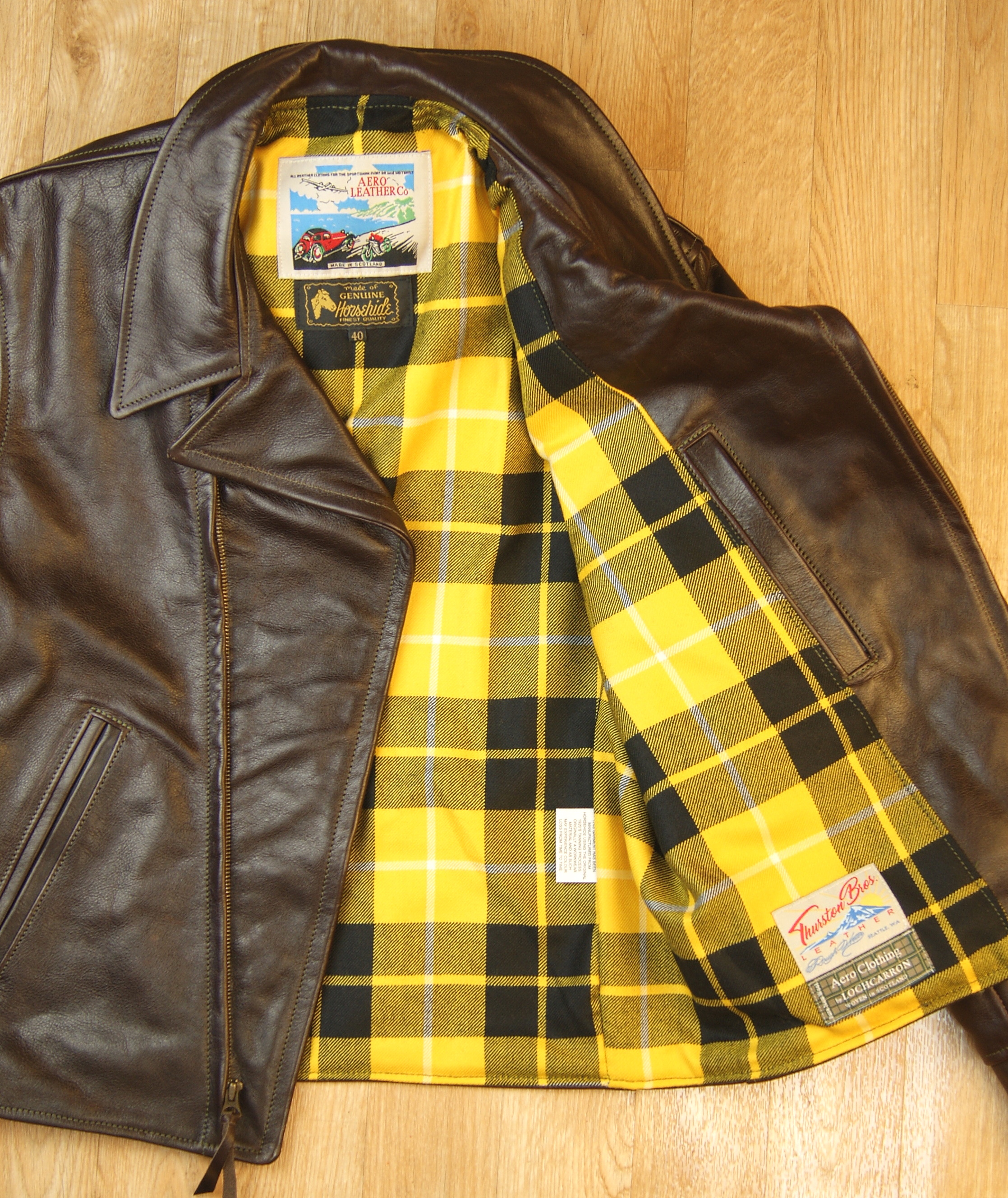 Aero Hooch Hauler Dark Seal Vicenza Horsehide LPO3 Barclay Dress tartan lining.jpg