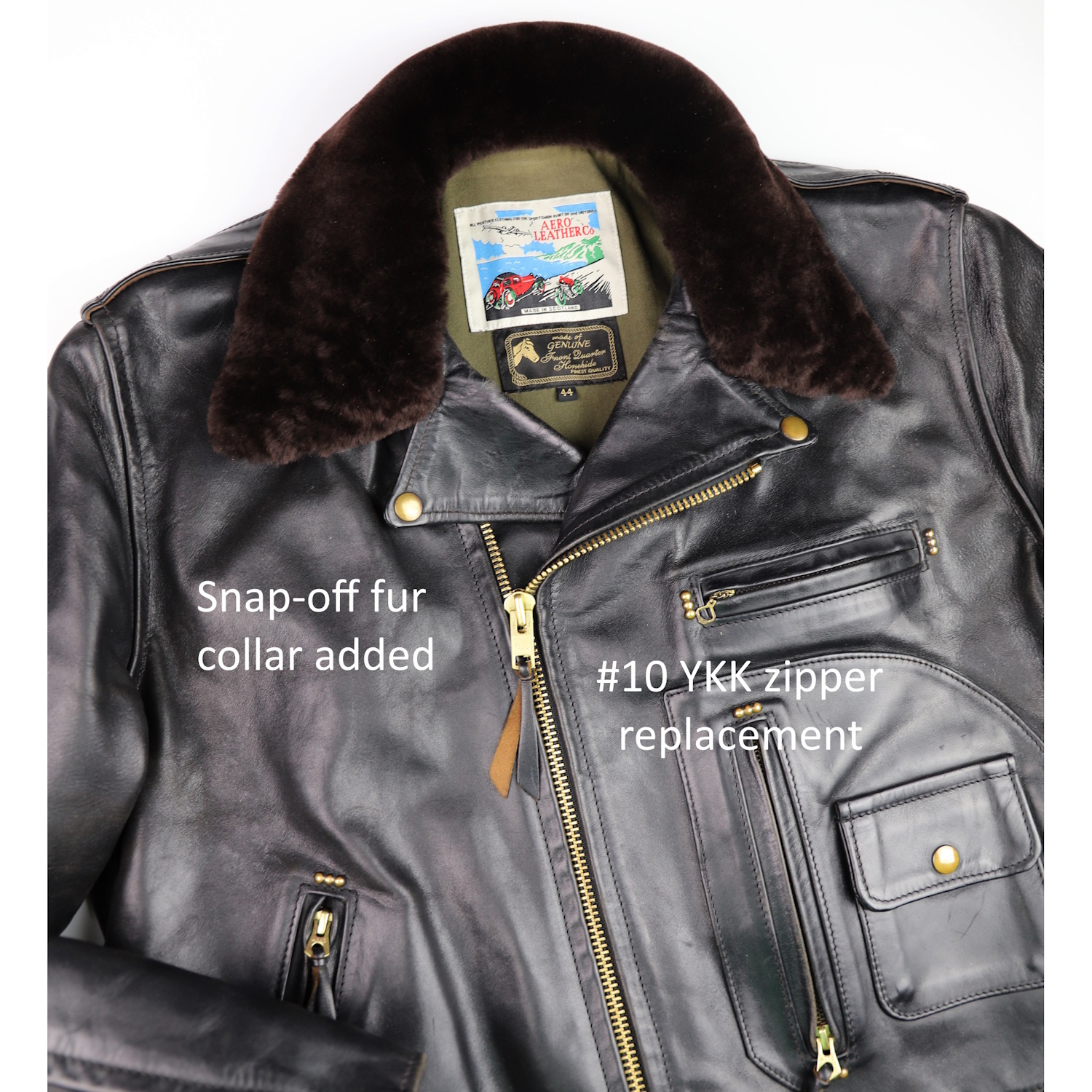 Aero J106 #10 zipper replacement Brown fur snap-off collar.jpg