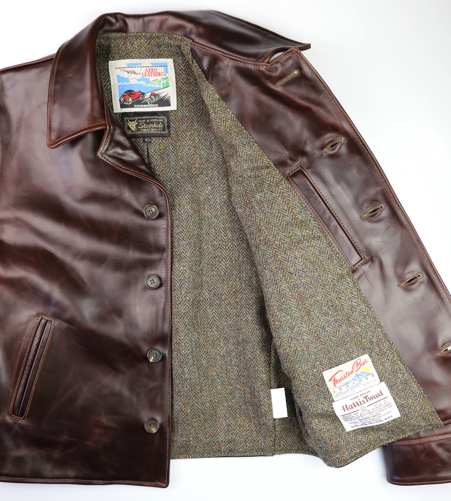 Aero Maxwell Brown CXL Steerhide KS4 North Sea Herringbone Harris Tweed lining.jpg