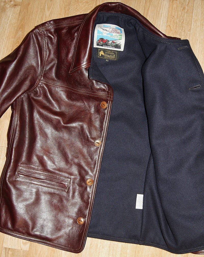 Aero Premier 1920s Work Coat Cordovan Vicenza Horsehide Blue Melton wool lining.jpg