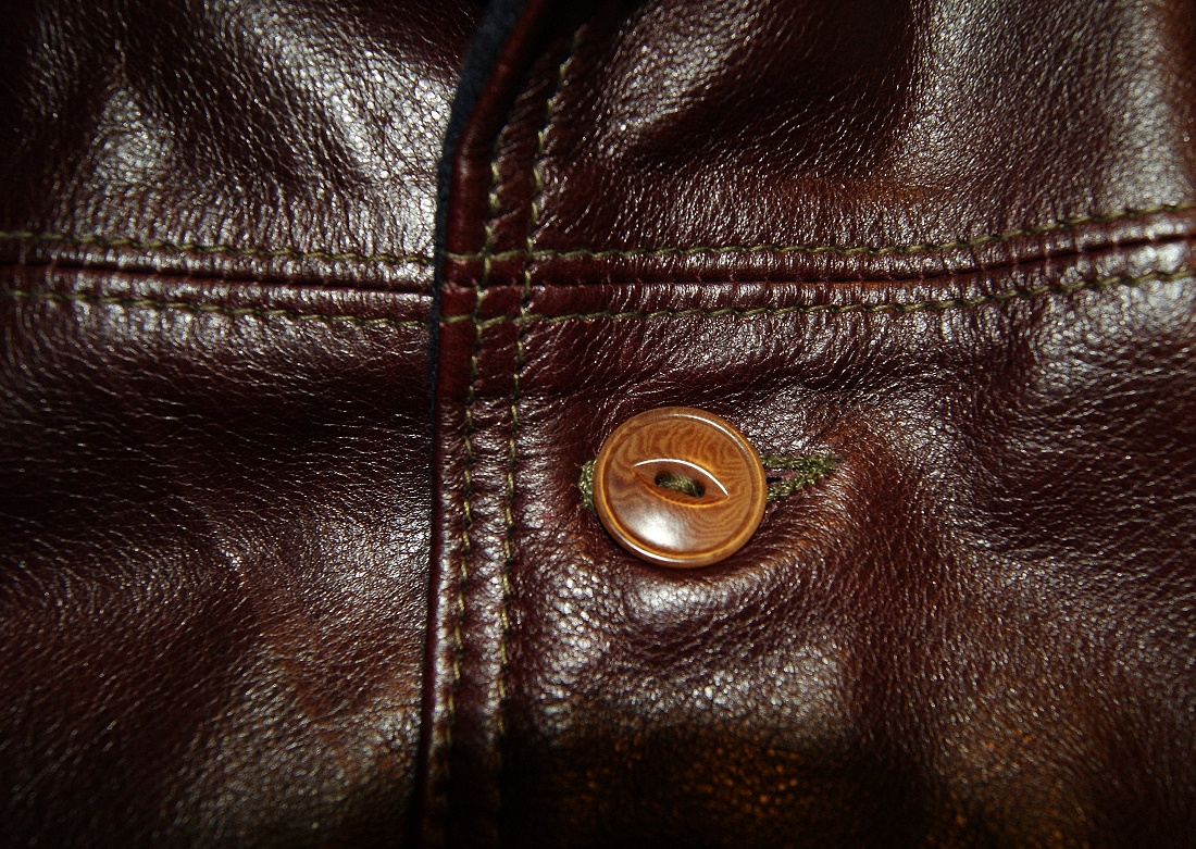 Aero Premier 1920s Work Coat Cordovan Vicenza Horsehide button.jpg