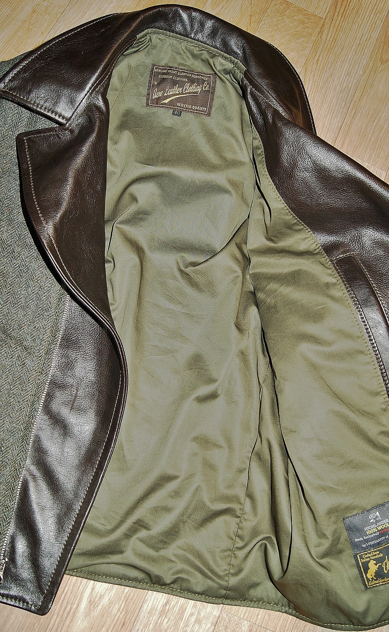 Aero Premier Bootlegger Tweed and Horsehide 40 olive cotton sateen lining.jpg