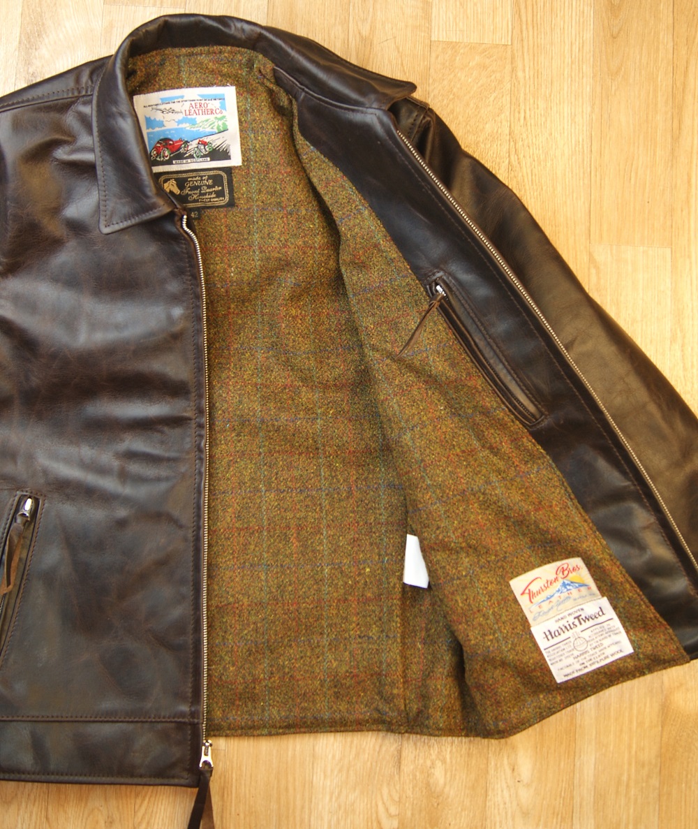 Aero Premier Highwayman Battered Seal Horsehide KS21 Harris Tweed Autumn Windowpane wool lining.jpg