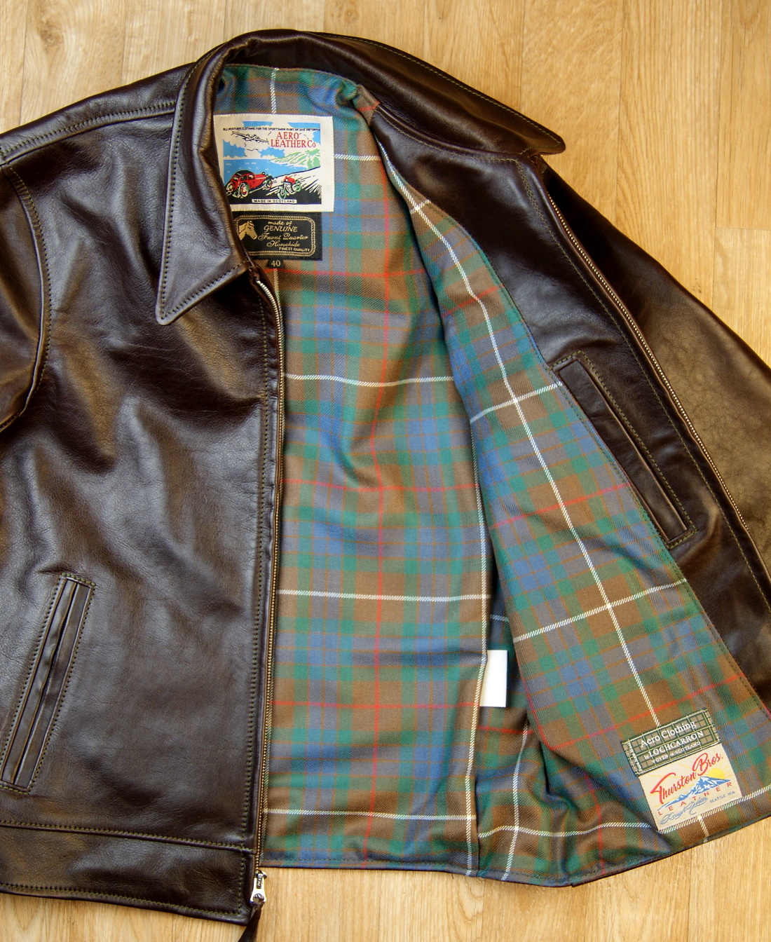 Aero Premier Highwayman Dark Seal Vicenza Horsehide JDN1 Fraser Hunting Ancient tartan lining.jpg