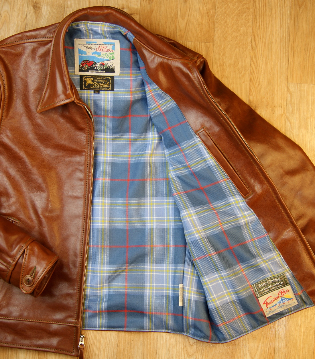 Aero Premier Highwayman Russet Badalassi Cowhide Musselburgh tartan lining.jpg