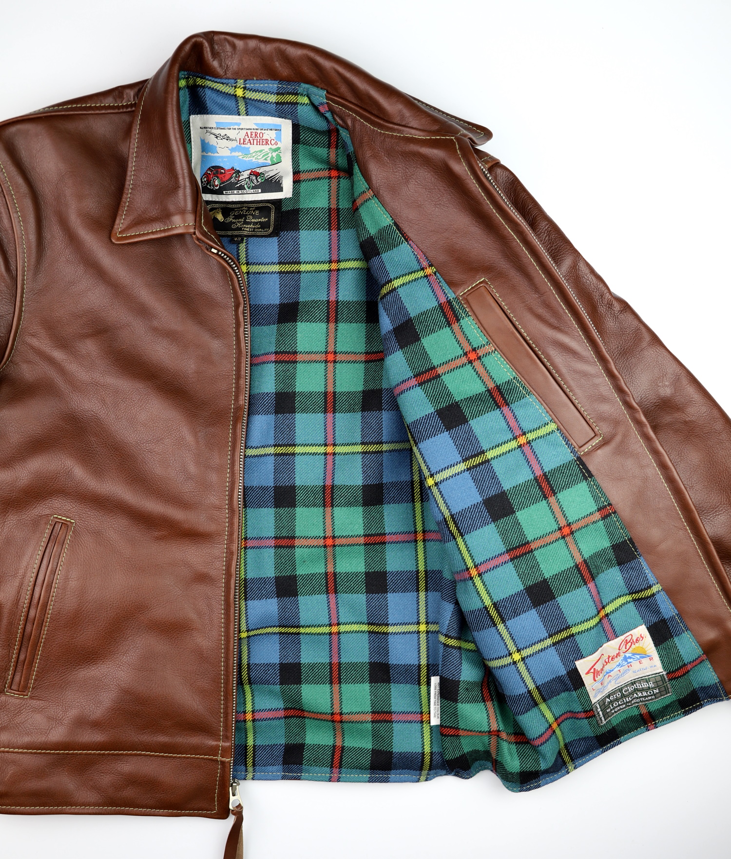 Aero Premier Highwayman Russet Vicenza Horsehide KJ6 McLeod of Harris Ancient tartan lining.jpg