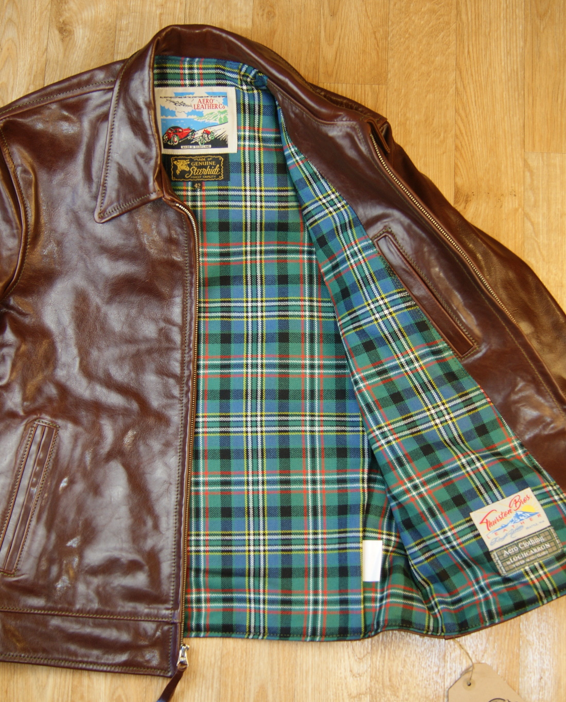 Aero Premier Highwayman Tobacco Badalassi Cowhide Scott Green Ancient tartan lining.jpg