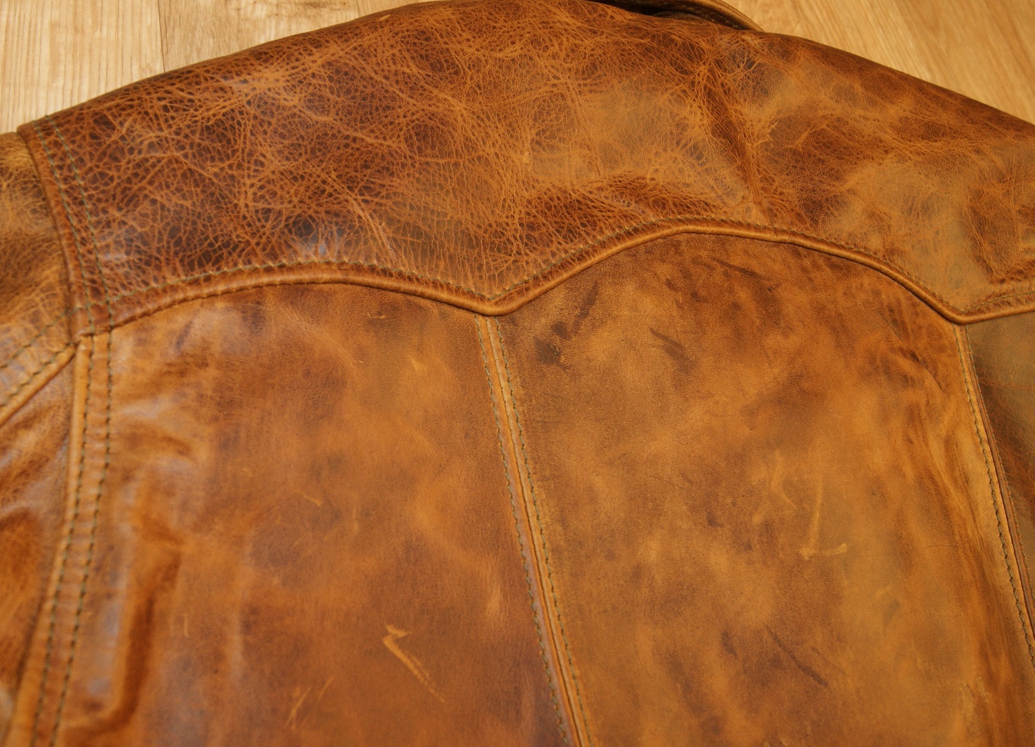 Aero Premier Work Coat Battered Tan back stitching.jpg