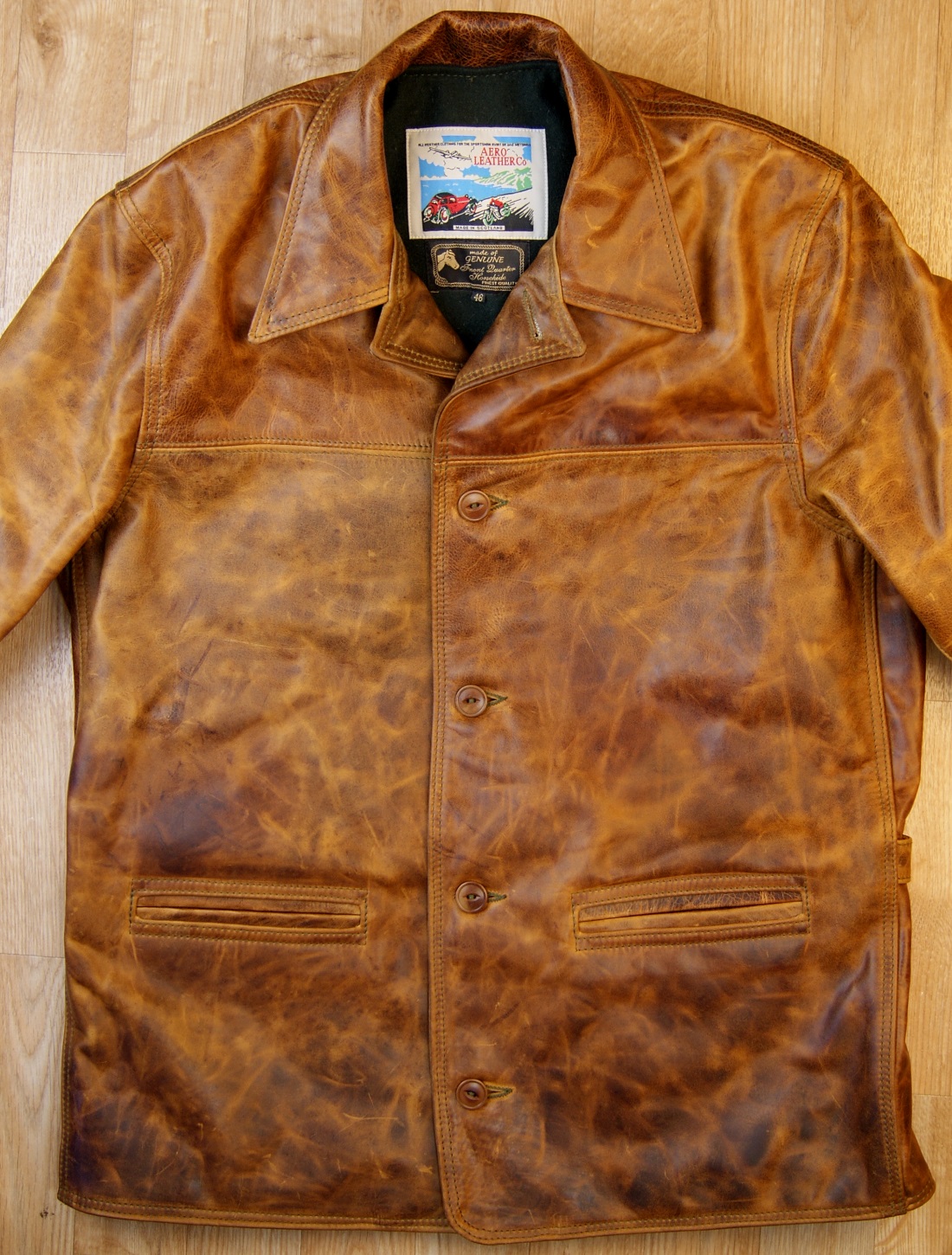 Aero Premier Work Coat Battered Tan front.jpg