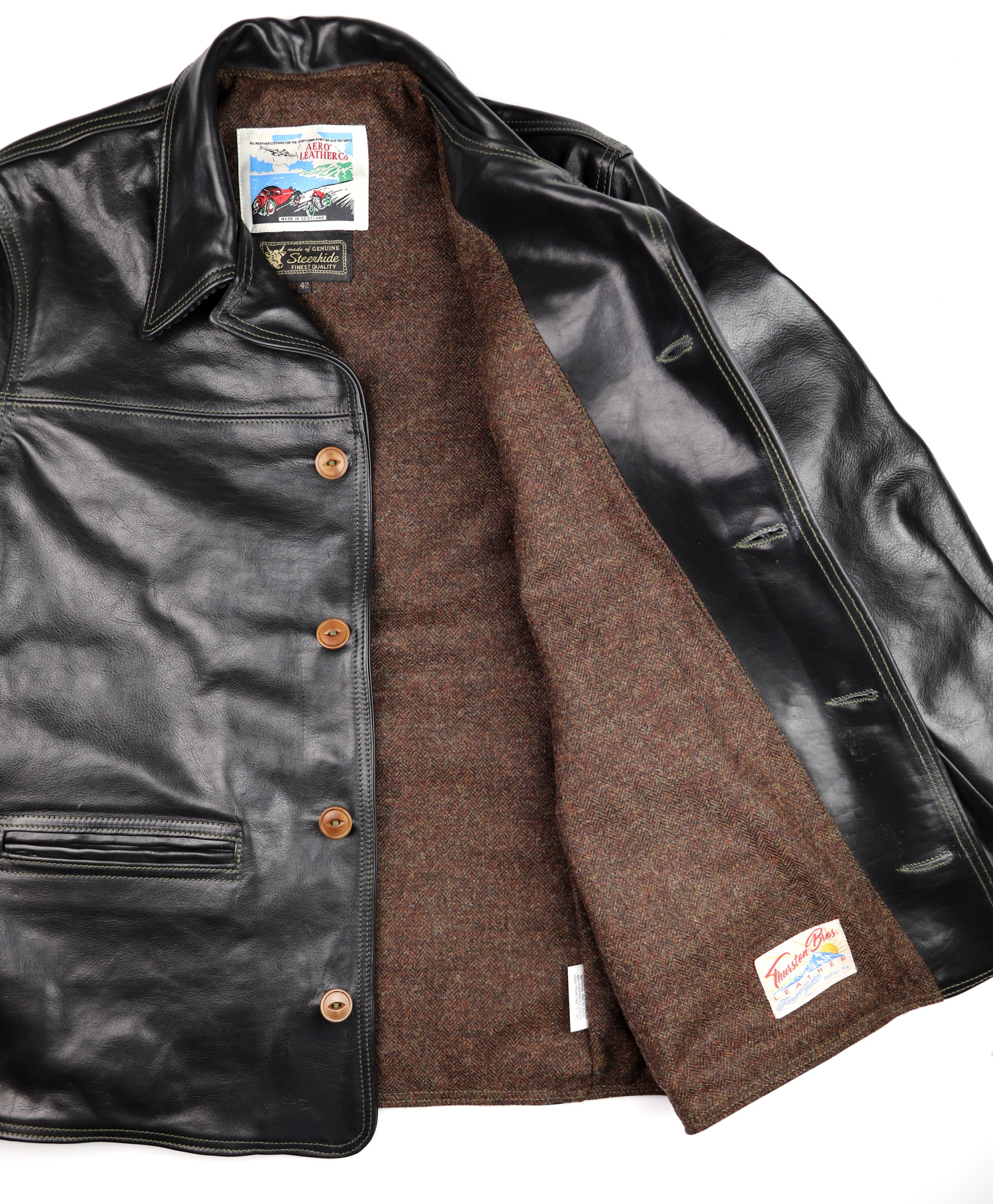 Aero Premier Work Coat Black Badalassi Brown Herringbone Tweed lining.jpg