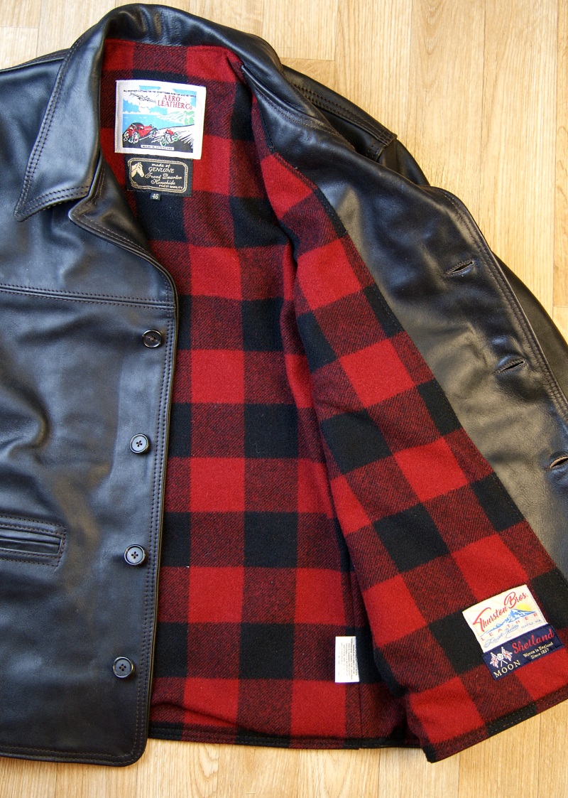 Aero Premier Work Coat Tumbled Black FQHH Red and Black Check Wool lining.jpg